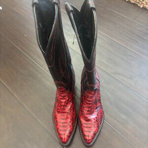 Vintage Tony Lama Red Snakeskin Cowgirl Boots